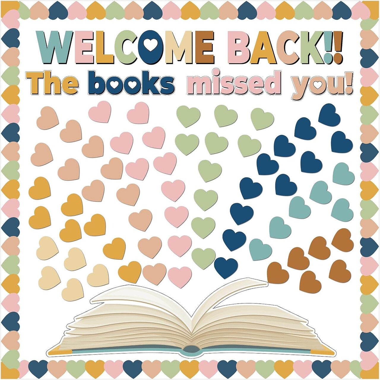 Boho Heart Bulletin Board Decorations Set (Pink, Blue, Green, Yellow, Orange)